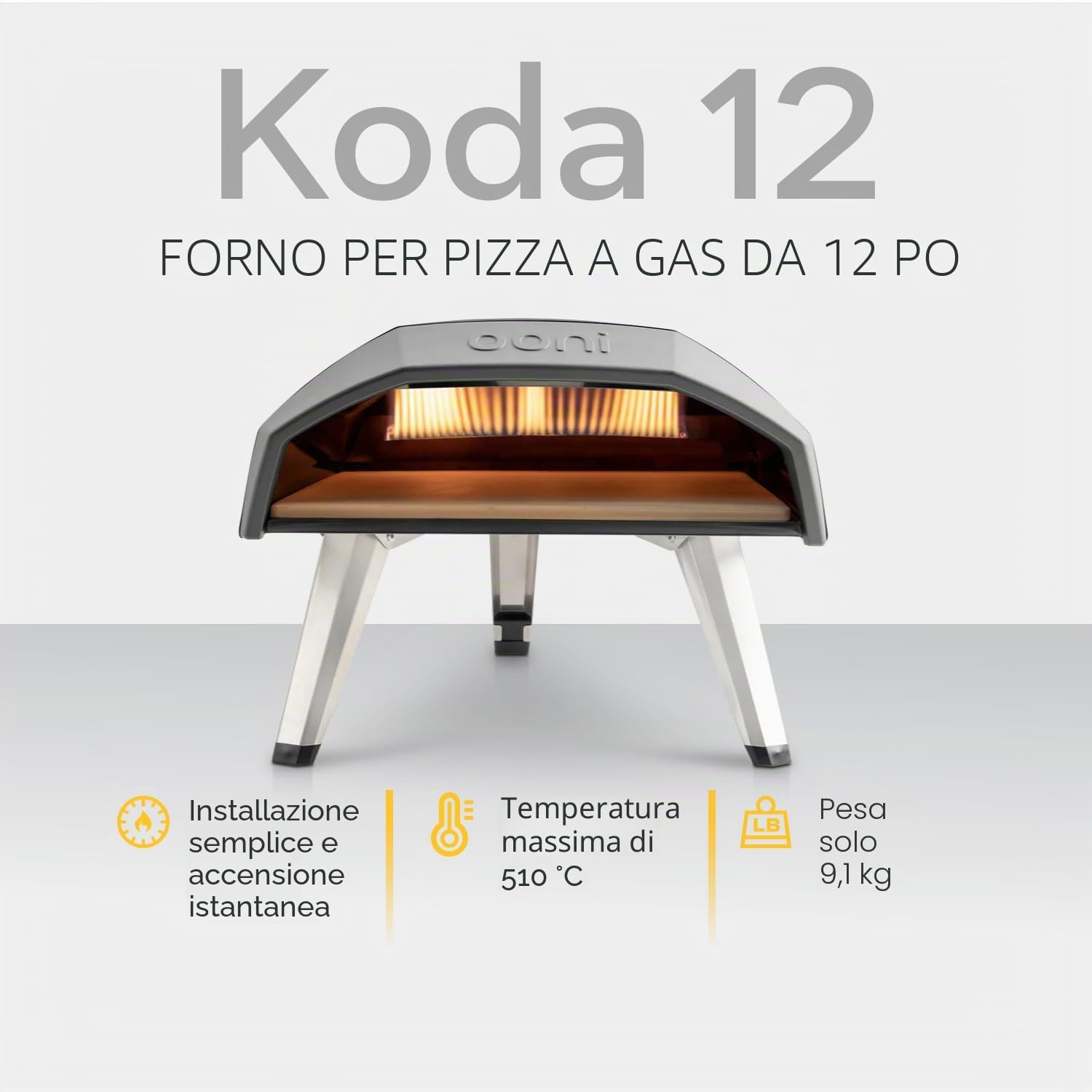Ooni Koda 12 Forno per Pizza a Gas Portatile da Esterno Cottura Su Pietra