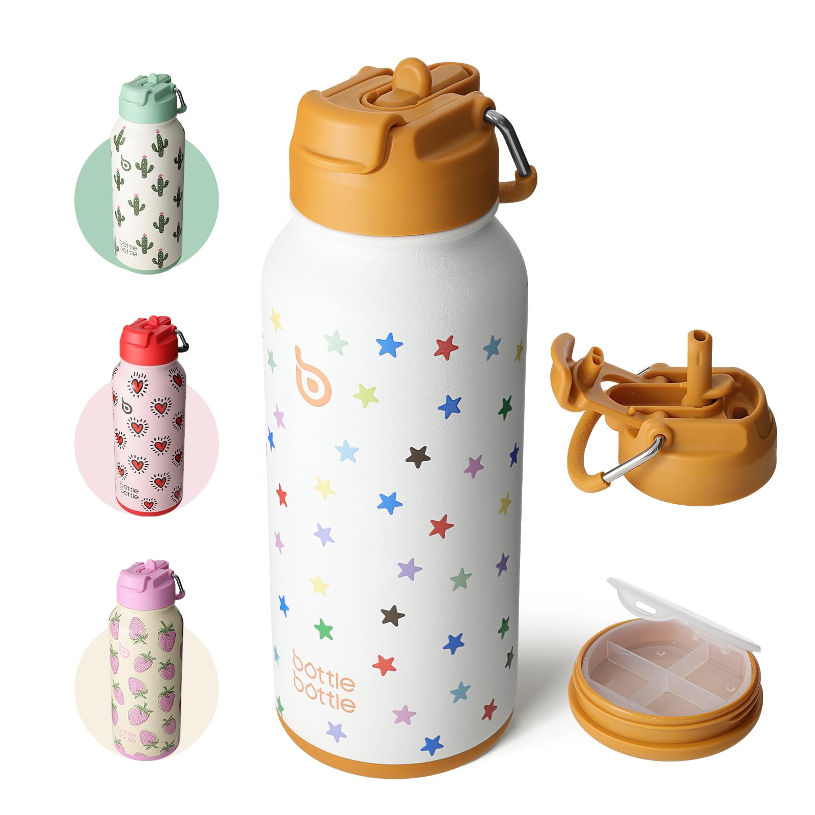 BOTTLE BOTTLE Insulated Water Bottle 950ml(32oz) Stainless Steel Sports Water Bottles with Straw Dual-use Lid Drink Flask Design for Gym with Pill Box (AuroraBands) — view 25