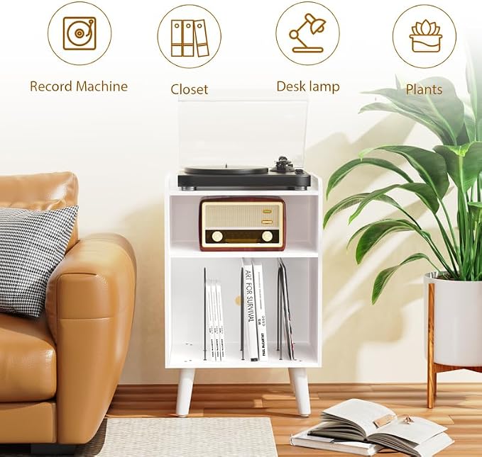 Mesa para tocadiscos con almacenamiento y estación de carga miniatura 5