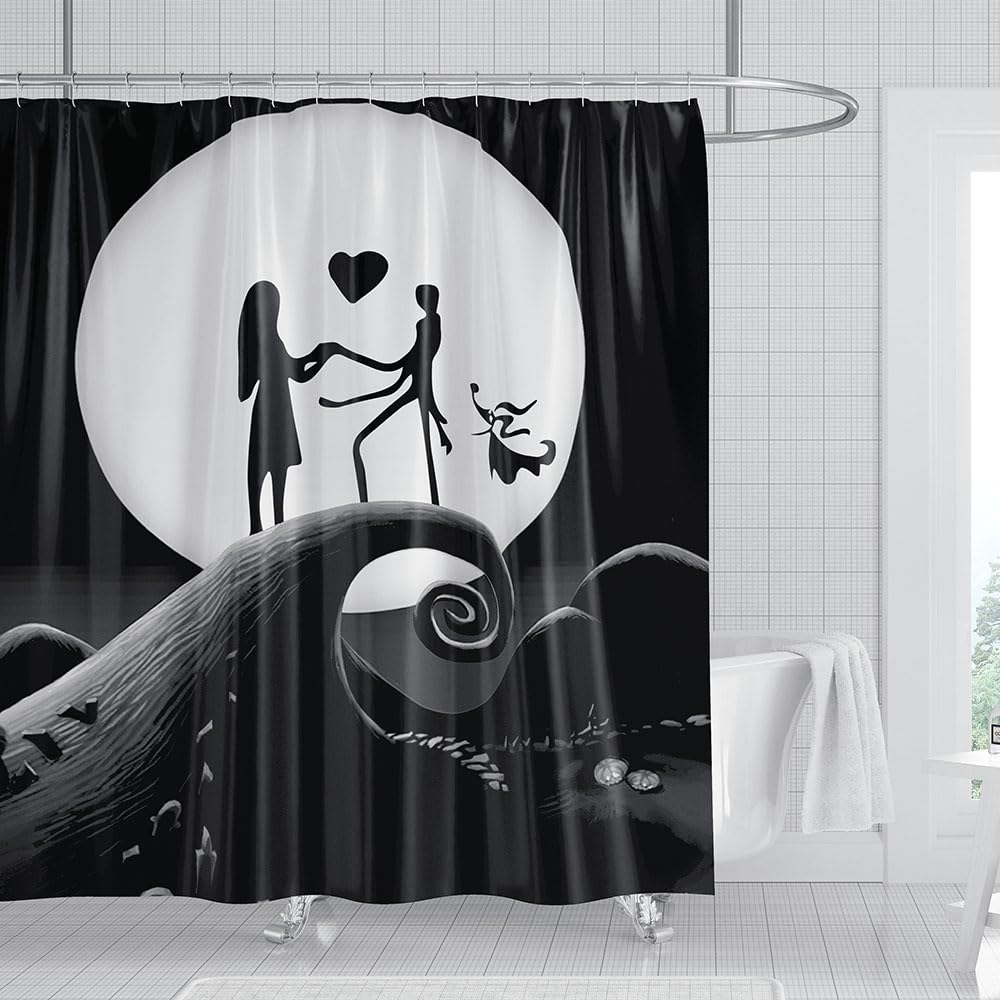 72x72 Black Halloween Shower Curtains Hallowmas Before Christmas Love Kids Bath Bathroom Decors Bats Full Moon Night All Saints Day Home Fabric Waterproof Shower Curtain Set 12 Hooks