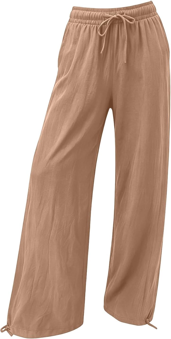 Womens Wide Leg Palazzo Pants Dressy Casual Loose High Waist Trousers Drawstring Flowy Work Pants with Pockets