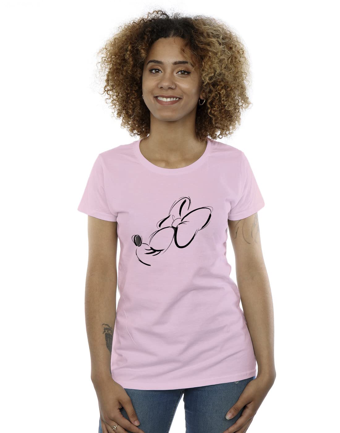 Absolute Cult Women's Baby Pink Disney Minnie Mouse Nose Up T-Shirt Large