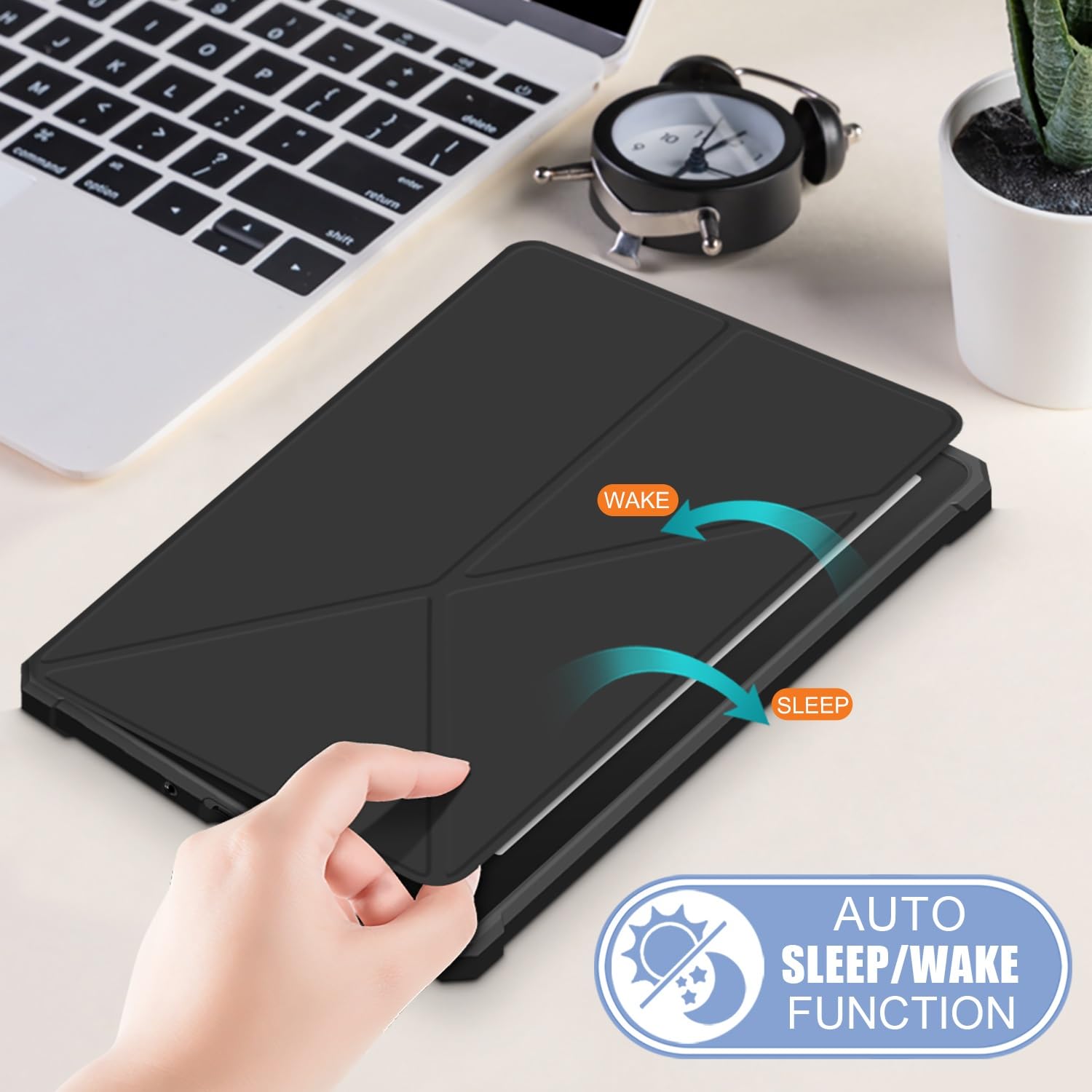 Do etui na tablet Kindle Paperwhite 2021, wąski stojak PC twarda tylna obudowa ochronna inteligentna, wiele kątów widzenia Folio skrzynki pokrywa automatyczne uśpienie/budzenie(Noir)