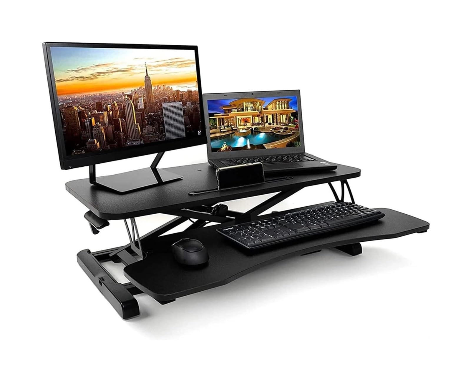 Convertisseur de Bureau, Convertisseur de Bureau Assis-Debout, rehausseur d'écran réglable en Hauteur, Blanc, Plateau 31 x 15 Pouces