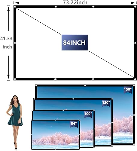 Miniatura 2 de VERCORKIN Pantalla de proyección de 84 pulgadas, pantallas de proyector para exteriores, pantalla de película portátil 169, pantalla de proyección