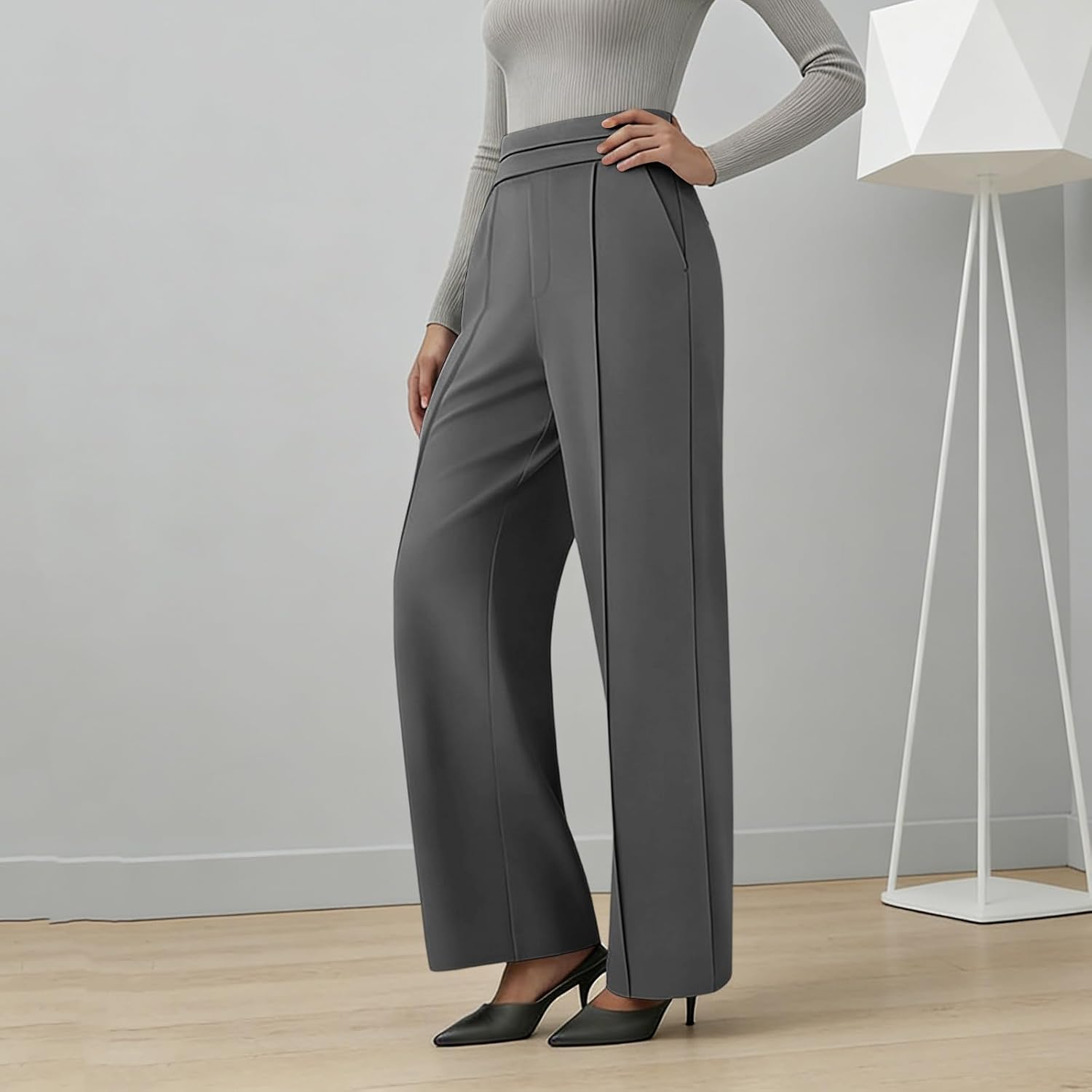 Womens Dress Pants High Waisted Work Slacks Pants Dressy Casual Straight Leg Summer Trousers with Pockets