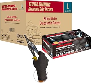 Safe Health HD Industrial Nitrile Black Disposable Gloves, Diamond Grip Textured, 5.5 Mil, Case of 1000, Large, Latex Free, Powder Free, Oil Grease Resistant, Automotive, Mechanic, Plumbing