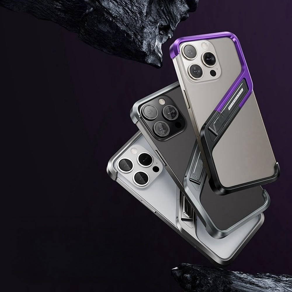 w całości metalowa obudowa Bare Frame Geometric Stand Case do iPhone'a 16 15 14 Pro Max Frameless Ultimate Feel Lightweight Case, szara, do iPhone'a 14