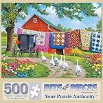 Bits and Pieces – 500 Puzzle de puzzle pour adultes – Pair and Fantaisie - Bénéfices de la ferme de quilt Blanchisserie voiture puzzle par artiste John Sloane, Complete Puzzle Taille: 18" x 24"