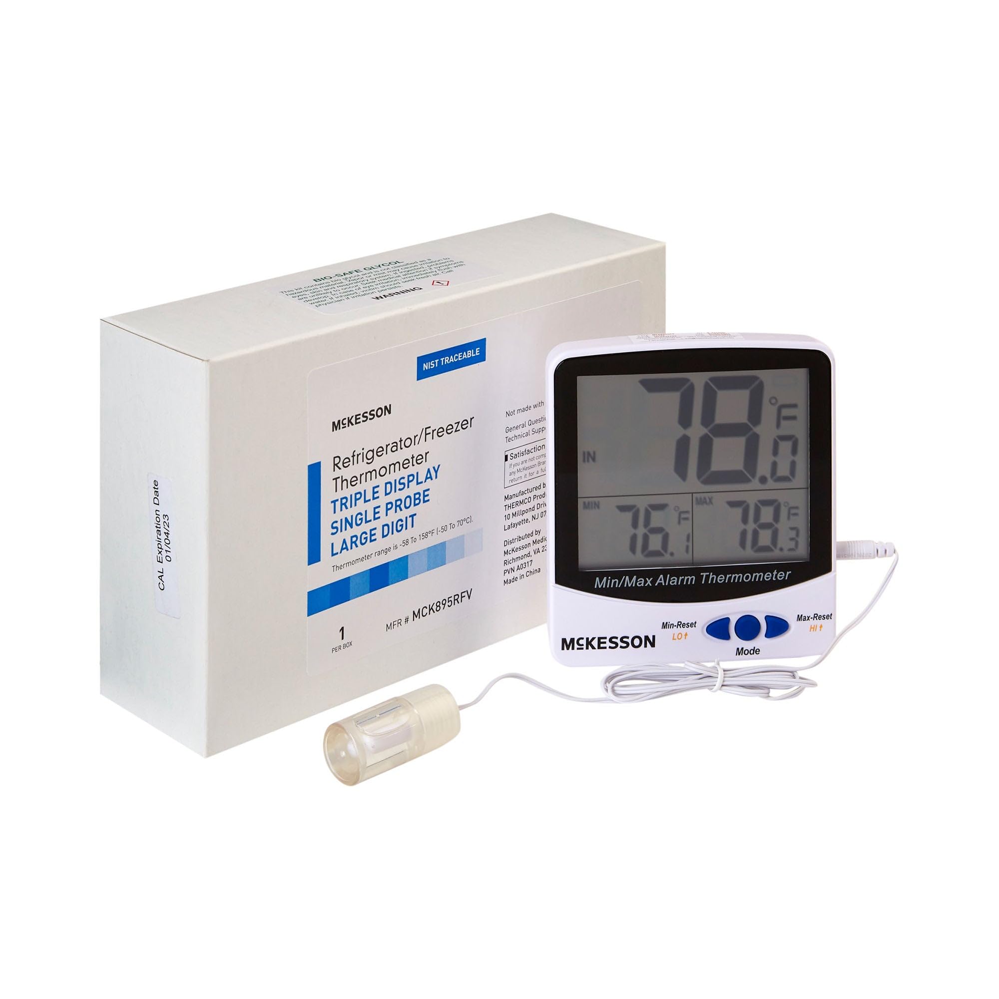 McKesson Refrigerator/Freezer Thermometer with Triple Display, Large, 1 ct