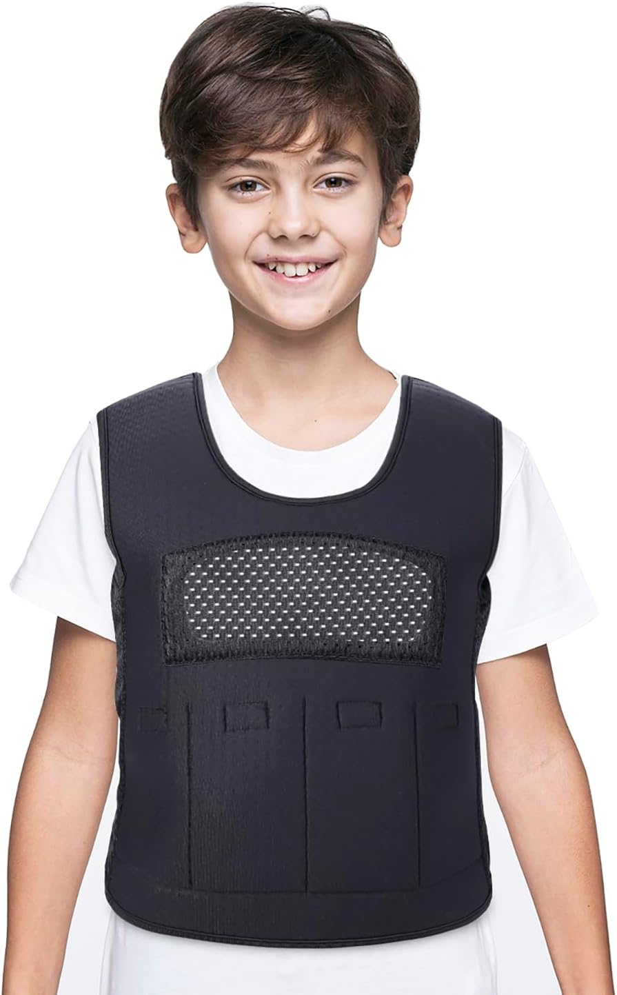 Weighted Vest for Kids(Ages 5-9, Medium) – Fully Adjustable Sensory Compression Vest for Children with Autism, ADHD, SPD - Includes 3lb Removable Weights Medium (Pack of 1) Black