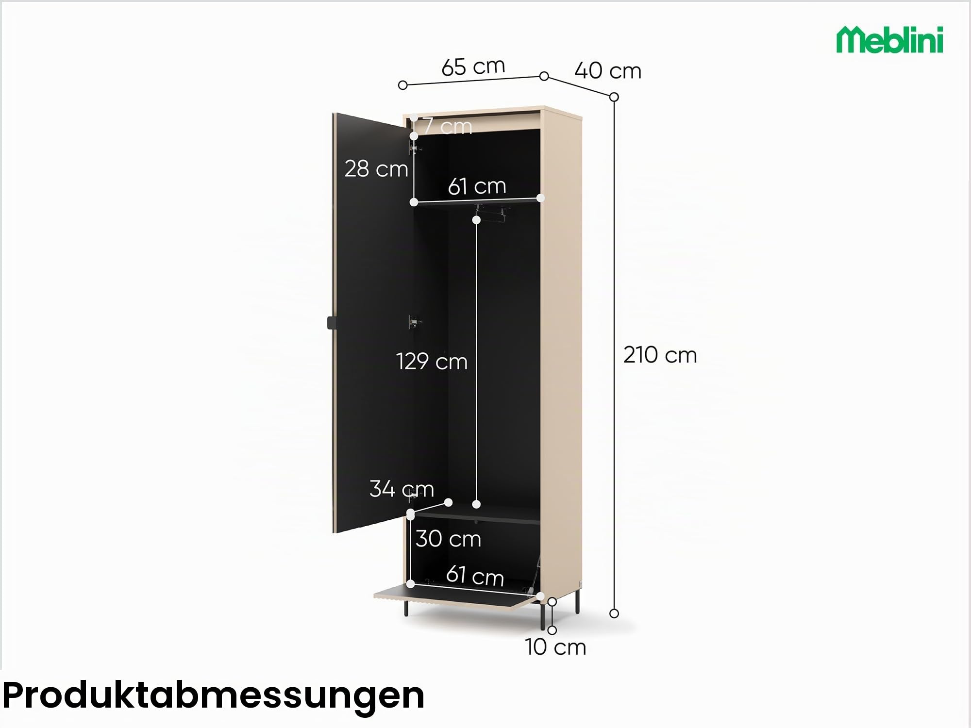 MEBLINI Garderobe Flur Möbel Set mit LED - Garderobenschrank Flur mit Spiegel - Garderobe Schrank - Flurgarderobe - Flurschrank hoch - Trend - Beige/Schwarz
