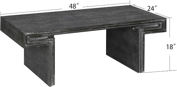 Coffee Table, 48 x 18 Rectangular Rustic Side Table Solid Wood Center Table Versatile Accent End Tea Table for Living Room Apartment, Black