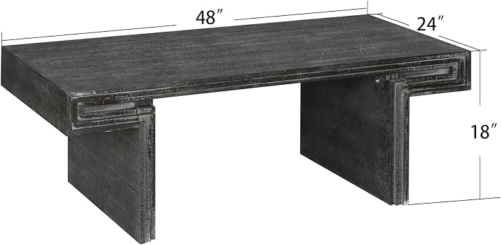 Coffee Table, 48 x 18 Rectangular Rustic Side Table Solid Wood Center Table Versatile Accent End Tea Table for Living Room Apartment, Black