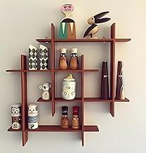 Wooden Dual Squares Wall Shelf| Wall Mount| Wall Rack| Wall Bracket| Wall Cabinet| Floating Wall Shelves for Home Decor, Living Room, Kitchen, Bedroom, Storage, Office (Brown)