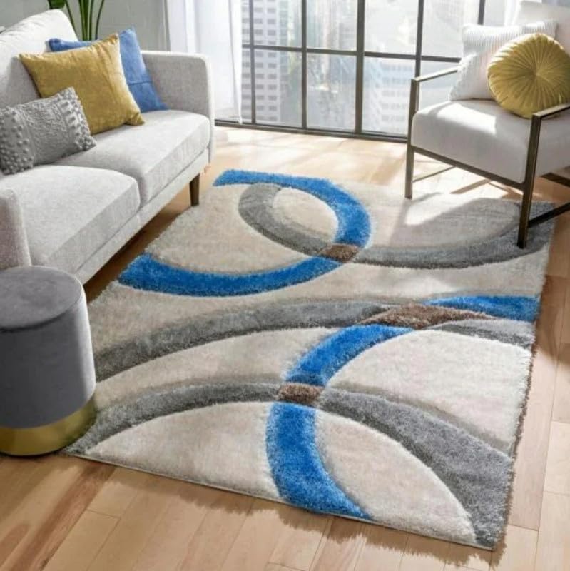 Image of Shaggy Area Rug - Extra Plush Luxury Carpet, Super Soft & Cozy Feel| Perfect for Living Room, Bedroom, and Stylish Home Decor- Blue (2 x 6 ft)