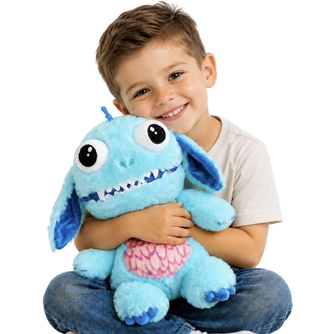 Kids Marvin Worry Yummy Monster Zip Mouth Novelty Plush Soft Toy Blue