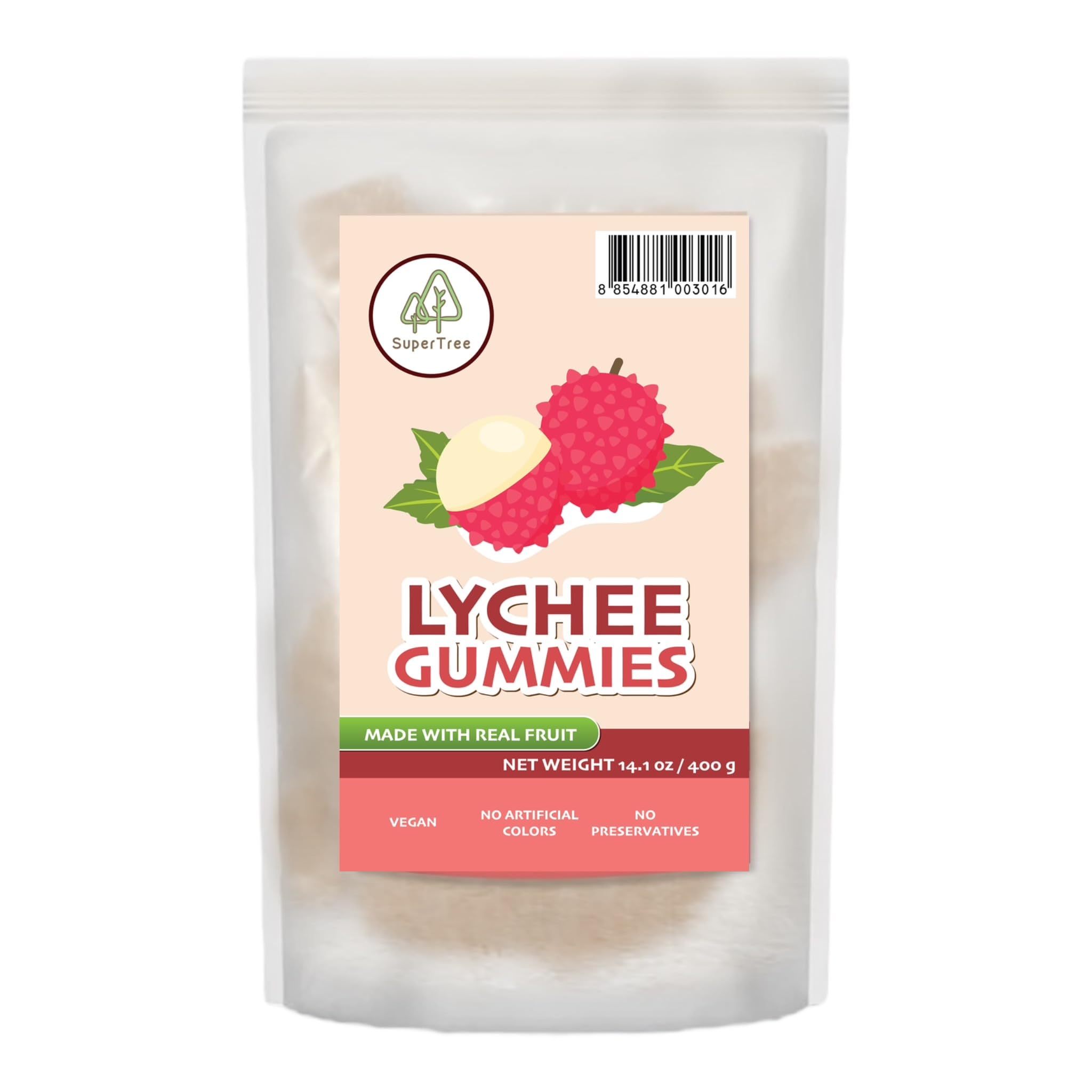 Tropical Fruit Gummies: Lychee - Vegan Chewy Candy Made with Real Fruit, No Preservatives, Exotiv Flavors from Thailand - 14Oz Resealable Bag (1, Lychee)