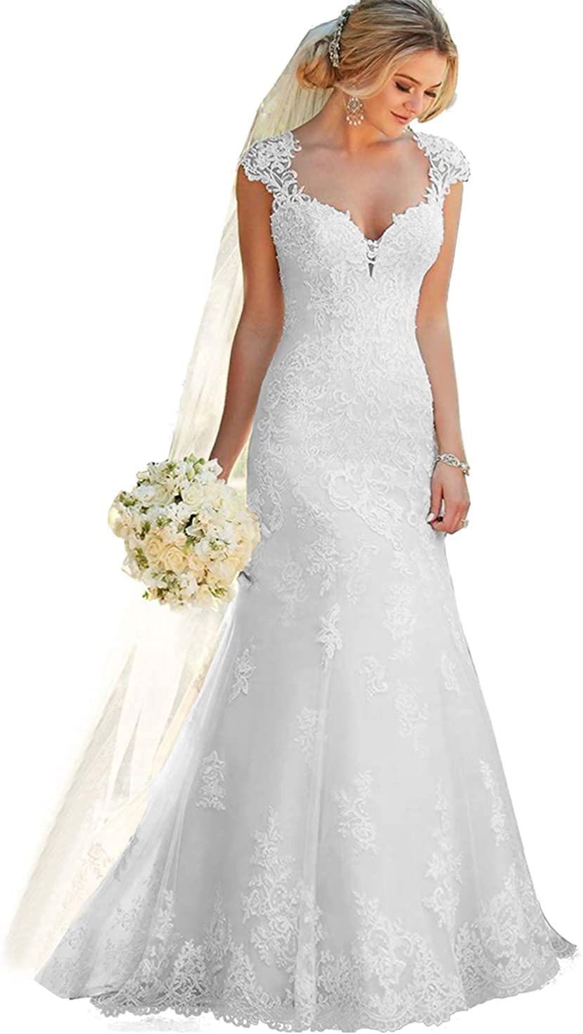 Vestido de Novia Flores de Encaje Vestido de Novia de Moda, Blanco, 42
