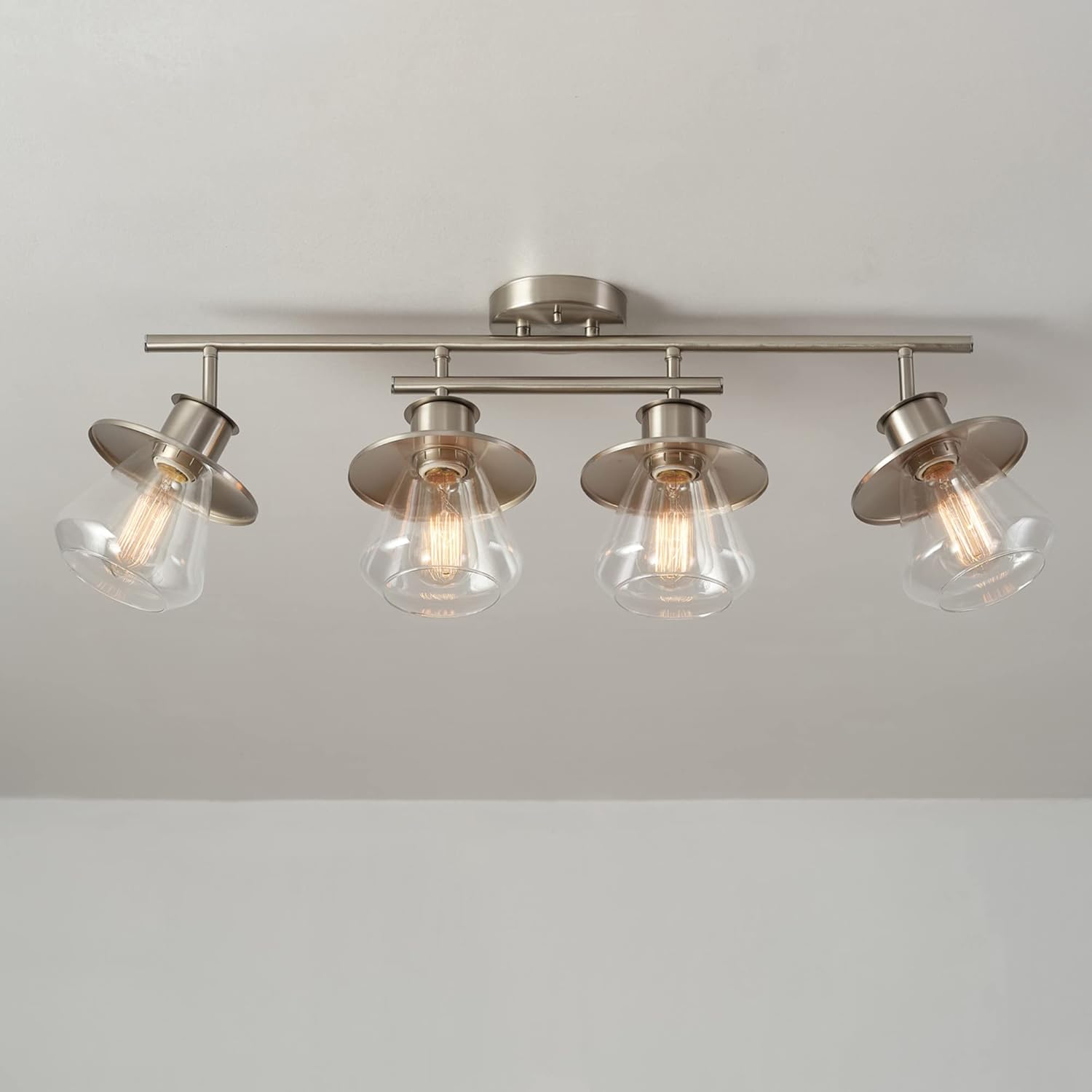 GLOBE Electric 57504 4-Light Track Lighting, Brushed Nickel, Center Bar Detail, Clear Glass Shades