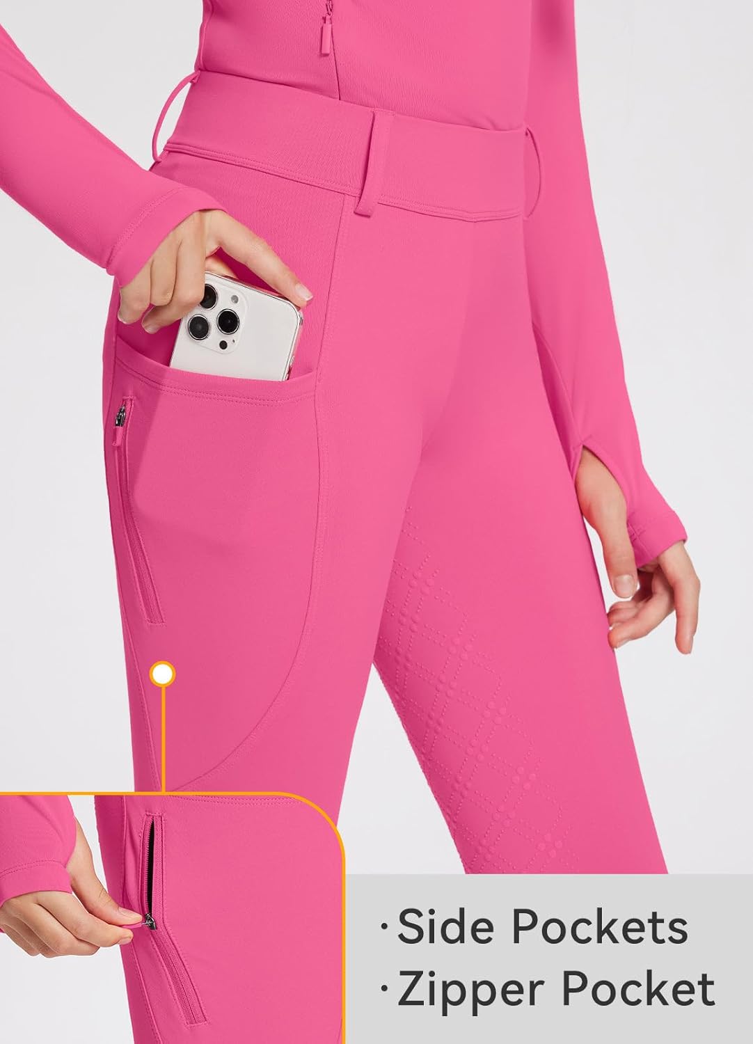 baleaf Girls Riding Pants, Fleece Winter Breeches Full Seat Silicone Kids Horseback Equestrian Zipper Pocket Tight - Image 4