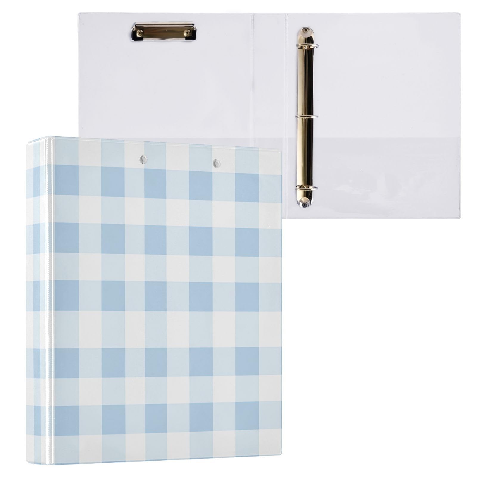 Raccoglitori a 3 anelli, 3,8 cm, motivo a quadretti, decorativi, rotondi, con clip in metallo, formato A4, organizer per casa e ufficio, confezione da 2