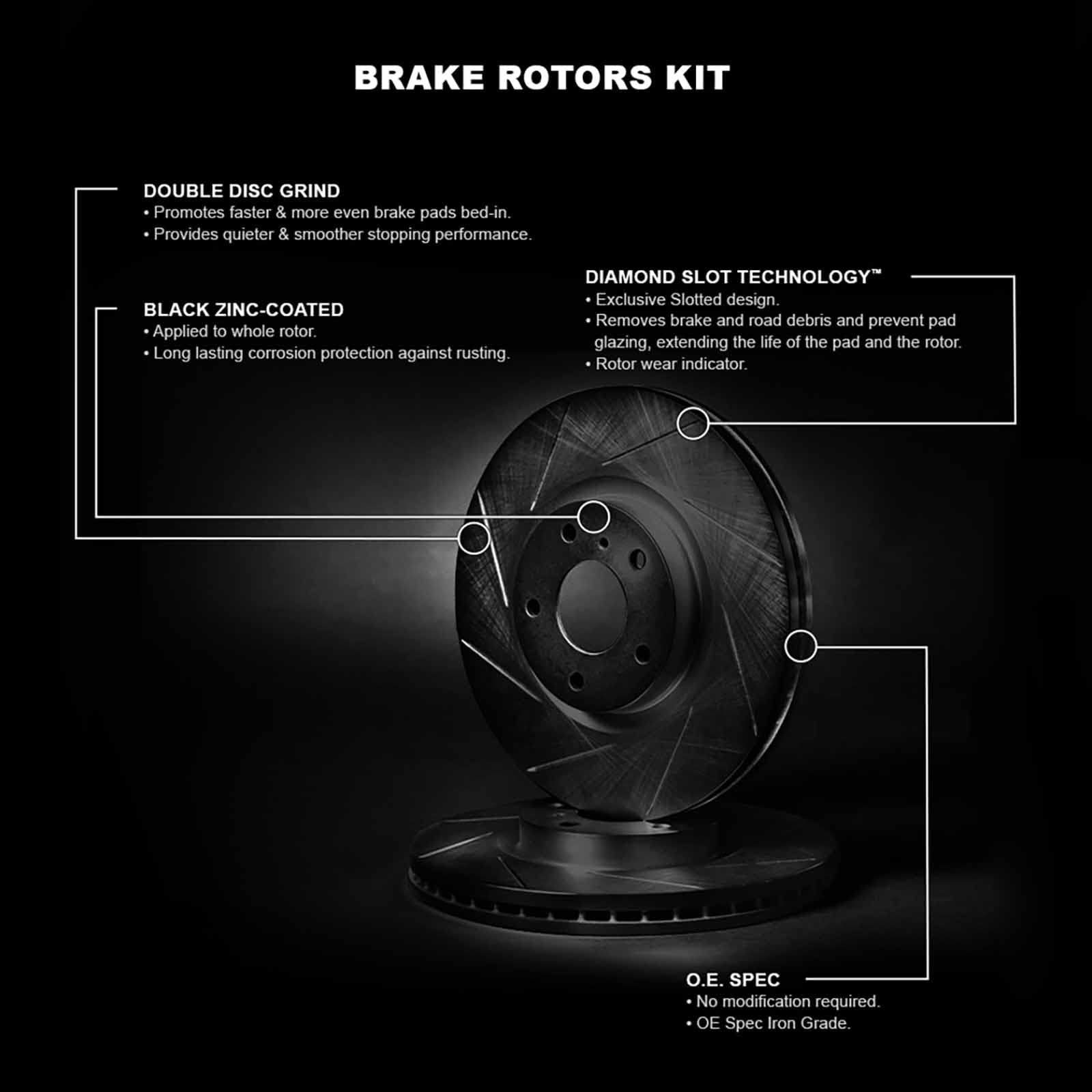 R1 Concepts Slotted Black Disc Brake Rotor Set Front 1989