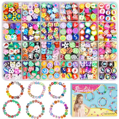 Image of Gionlion 500 Pcs Polymer Clay Beads Bracelet Making Kit，24 Style Animal Fruit Flower Butterfly Bunny Pony Letter Beads Charms for Jewelry Making, DIY Art and Crafts Toys Gifts for 4+ Year Old Kids