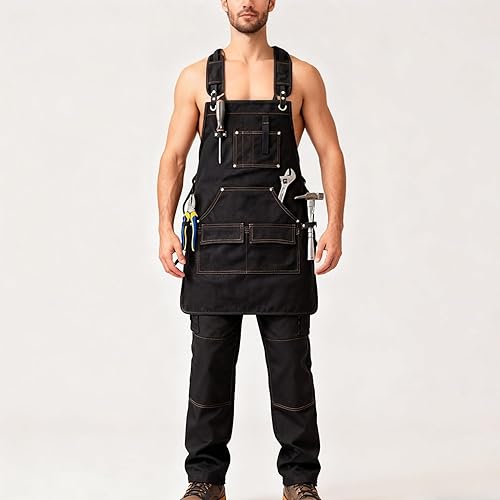 Miniatura 6 de Paquete de 2 delantales de cocina ajustables para mujeres y hombres con bolsillos, delantal de trabajo, parrilla, restaurante