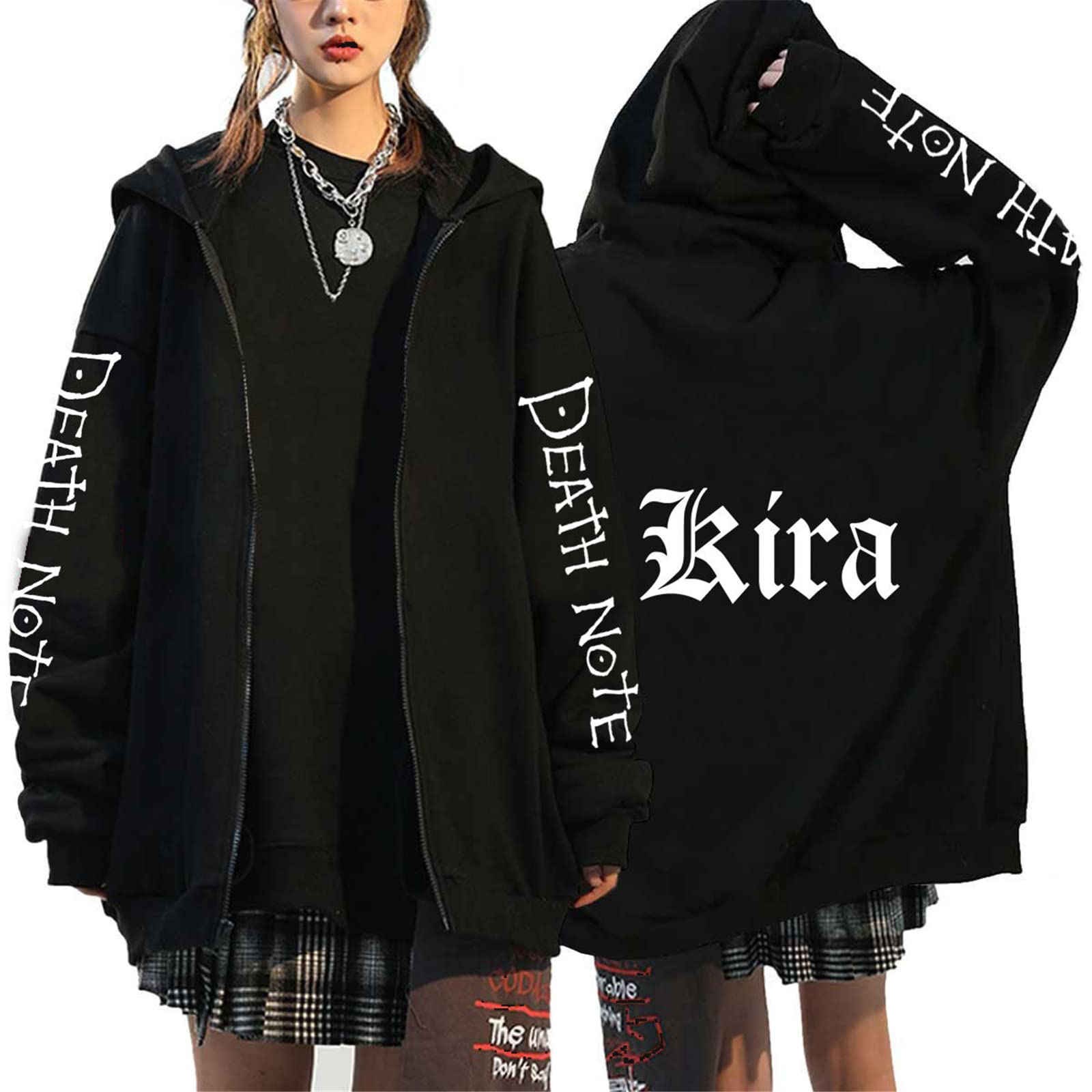 Kewing Women's # 6 Death Note Anime Zipper Hoodie Sweatshirt For Men Oversized Hooded Sweatshirt Jacket