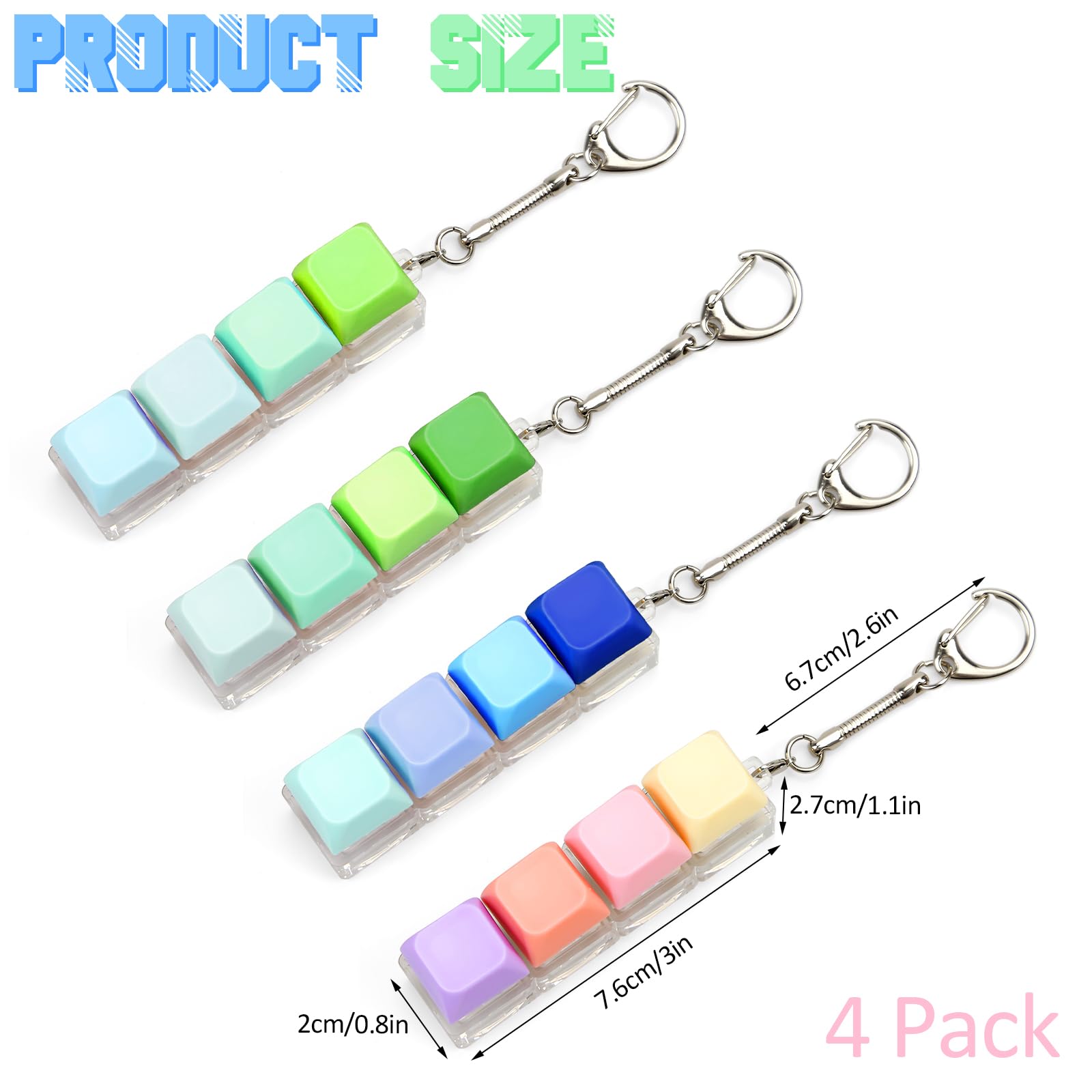 4 Pcs Keyboard Fidget Toys, 4-Button Finger Keyboard Keychain, Stress Relief Fidget Keyboard Clicker - Image 2