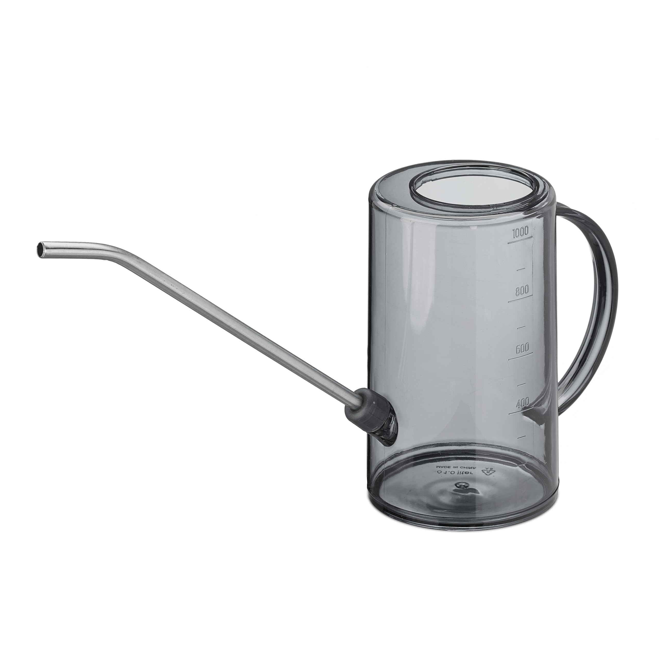 Relaxdays Watering Can, 1 Litre Capacity, for Houseplants Plastic & Steel, Gardening Pot for Indoors Long Neck, Grey, 19.5 x 10 x 34 cm