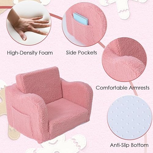 Miniatura 5 de Furnishh Sofá plegable para niños, silla suave y cómoda para niños y niñas, plegable plegable 2 en 1, sofá convertible para tumbona, cama plegable