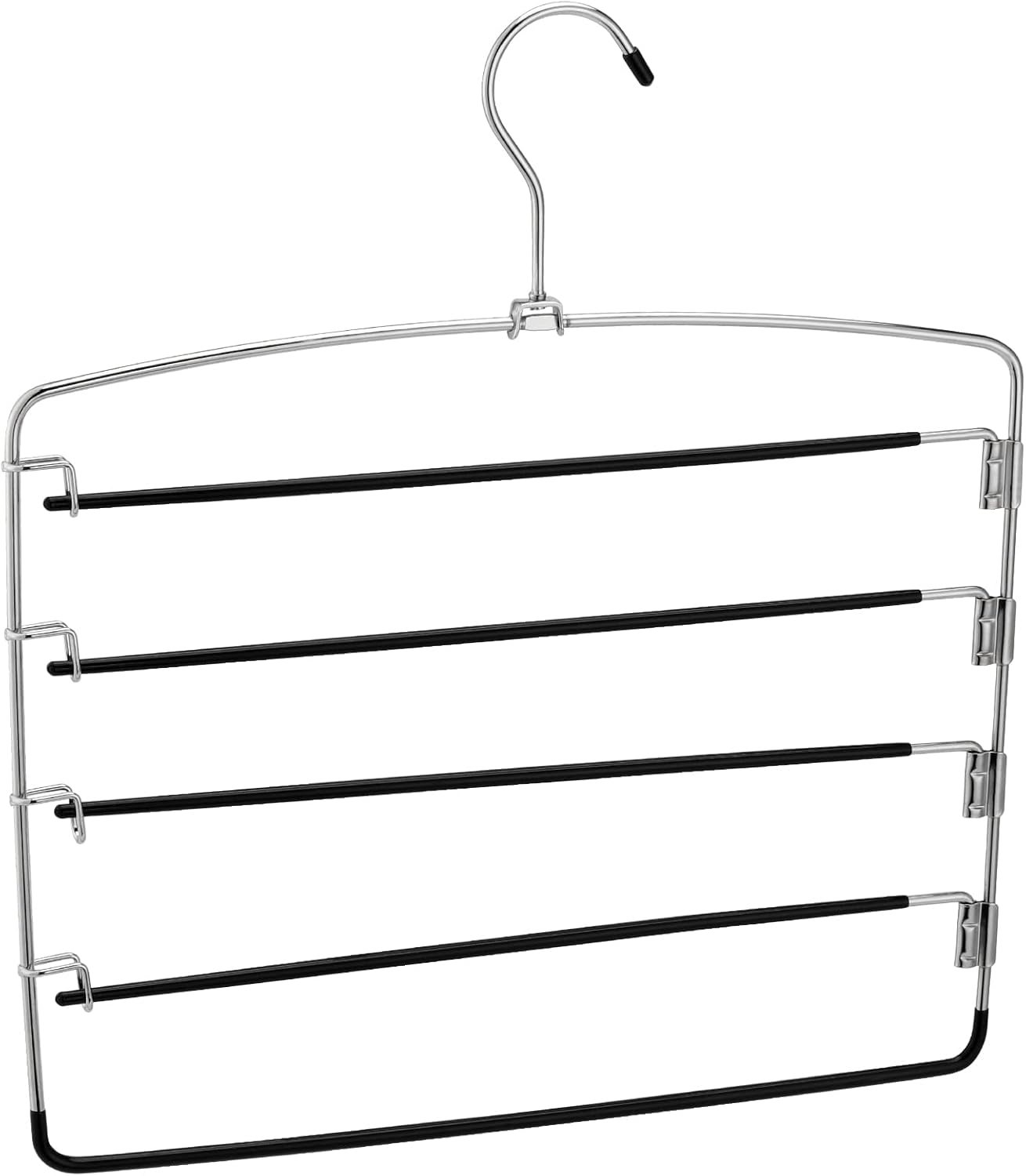 JAPCHET 6 Pack Non Slip Space Saving Pants Hangers - 5 Layers Stainless Steel Swing Arm Clothing Hangers Closet Organizer for Scarfs, Trousers, Ties, Black