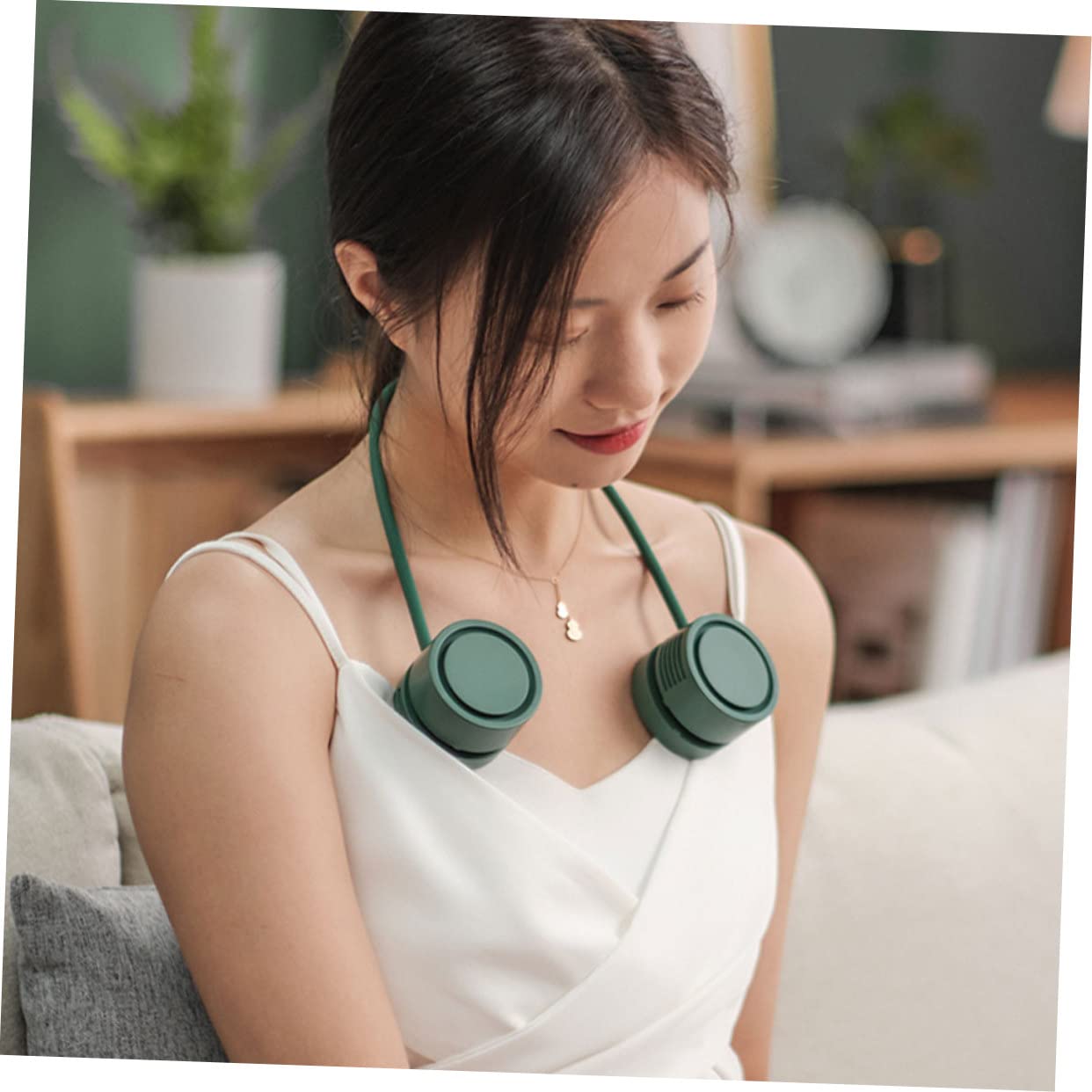 Ventilatore da Collo Portatile USB Ricaricabile Piccolo 1800mah | Verde, Abs e Silicone Lega di Alluminio, Regolabile e Leggero, Vacanze Estive Viaggio Outdoor