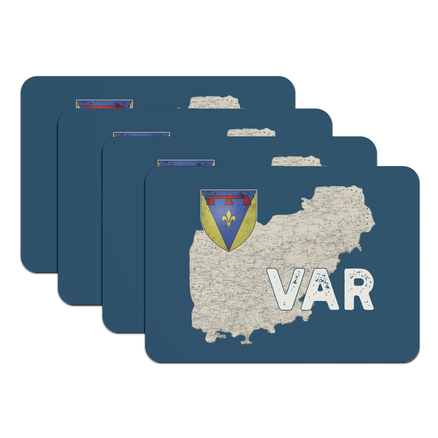Sets de table Toulon Var 83 cadeau retro lot de 4 grand format bleu avec dessous en caoutchouc
