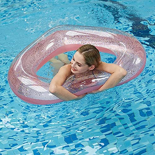 Aufblasbare Schwimmreifen, Aufblasbar Herzform,Schwimmring Herzform mit Pailletten für Erwachsene Pool Badspielzeug Party Deko 120cm (Rosa) Cover
