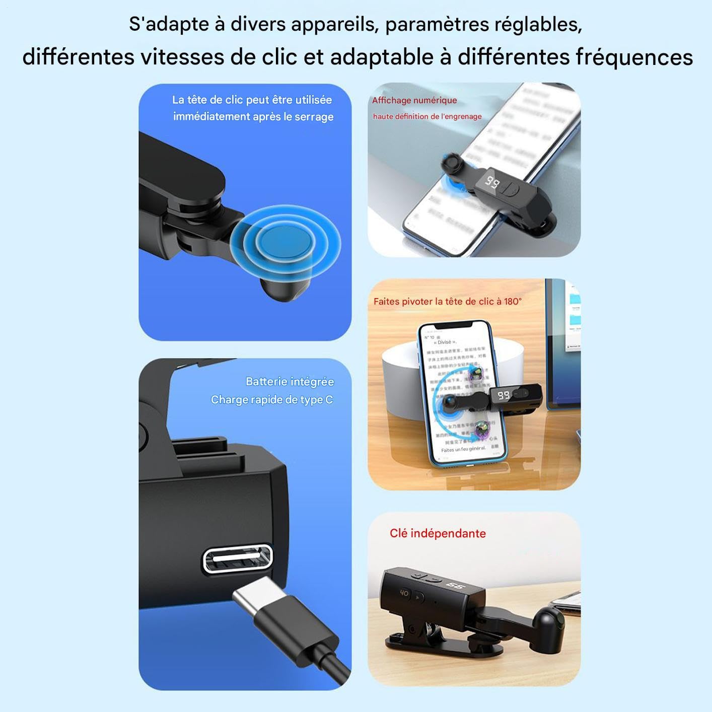 Cliqueur Automatico dello Schermo - Tapper Schermo a Velocità Regolabile,Dispositivo di Tap Wireless a Movimento Rapido per Video, Scorrimento, App di Shopping e Live Streaming