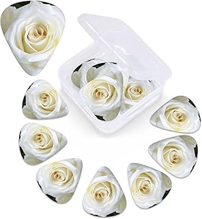 White Rose print Guitar Picks 12 Pack Personalized Guitar Picks with Storage Box Guitar Accessories for Ukulele Electric Acoustic Guitars Bass