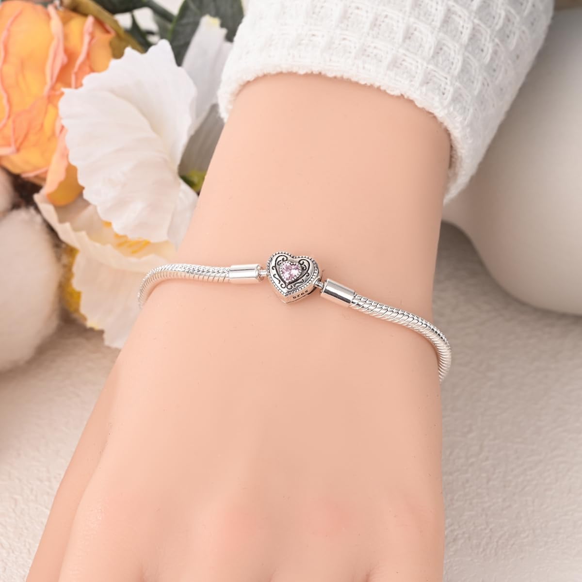 MULA 925 Sterling Silver Snake Chain Charm Bracelet Butterfly Heart Clover with 5A Cubic Zirconia Bracelets for Women - Image 5