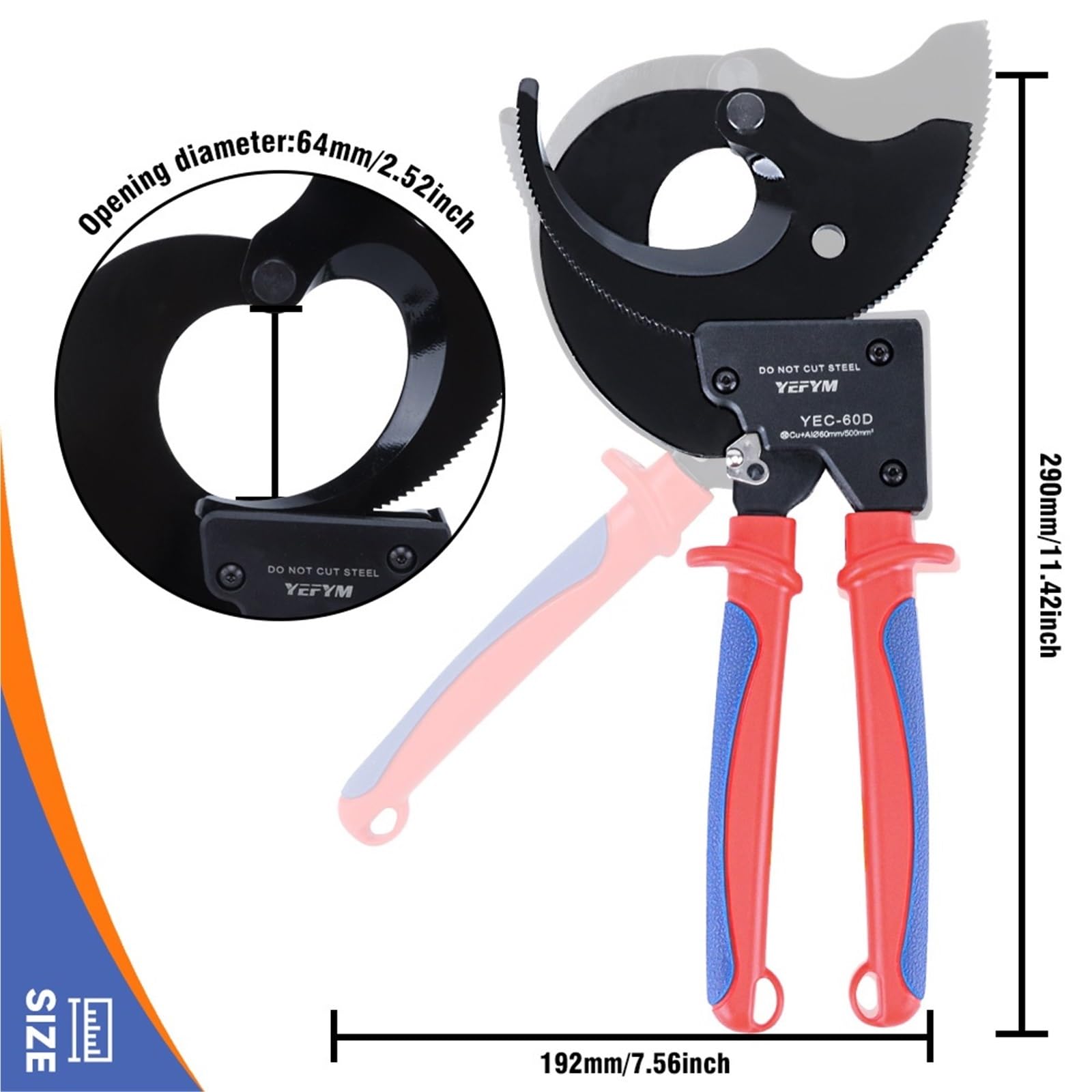 Alicates for cortar cables/alicates for cortar cables, manuales, trinquete, de uso especial, YEC-60D máx. 500 mm²
