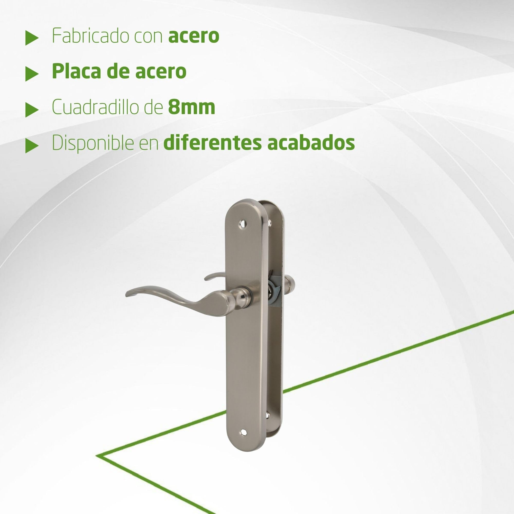 Amig - Pack de 4 Juegos de Manillas para puertas - Manivela funcional y ergonómica - Placa ovalada de Acero y Tirador de Zamak - Plateado mate - Sin bocallave - 237 x 40 x 55 mm