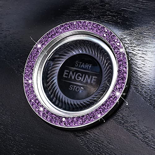 Image of ToBeQueen Purple Car Bling Ring, Diamond Rhinestone Push Start Emblem Sticker, Interior Crystal Car Decor,Bling Car Accessories(Purple)