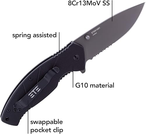Miniatura 4 de ETEK1051 ETE EDC Workhorse 3.2" Combo Abridor asistido, cuchillo de mango G-10