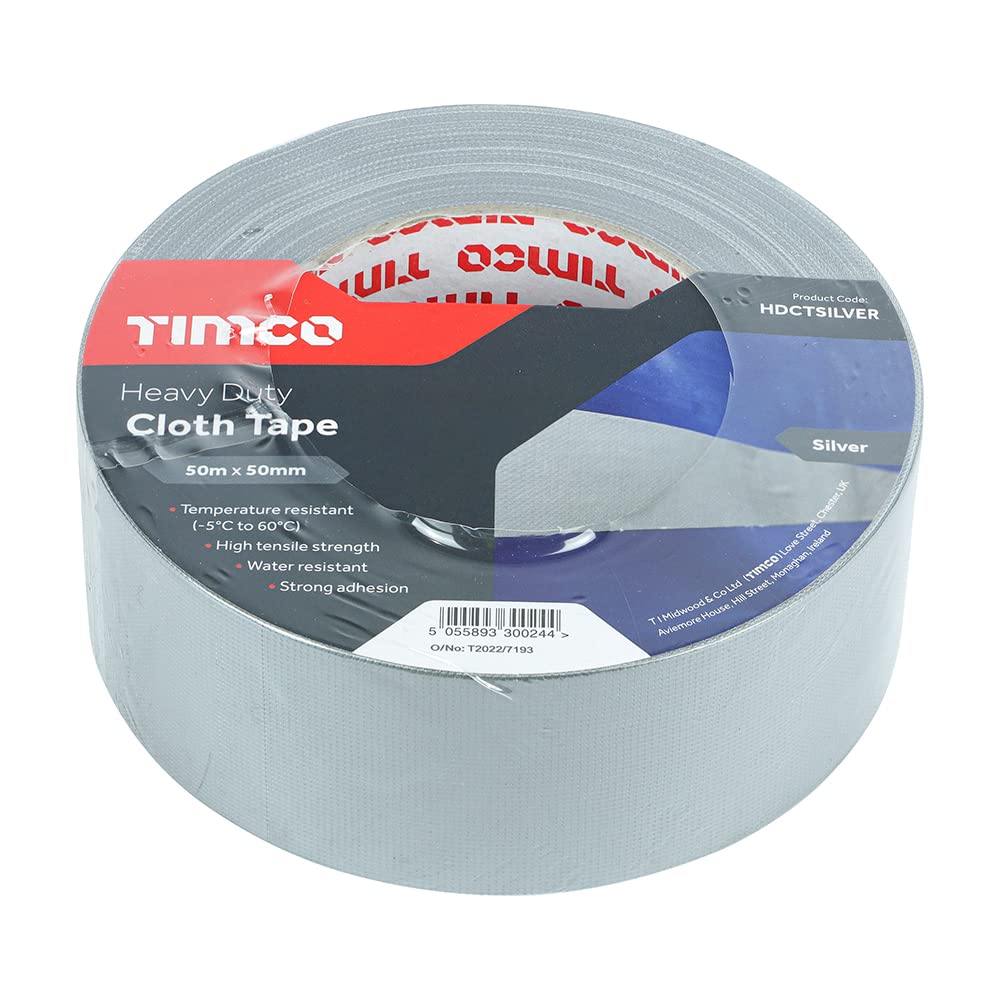 TIMCO Heavy Duty Cloth Tape Silver 50m x 50mm Silver Pack 1