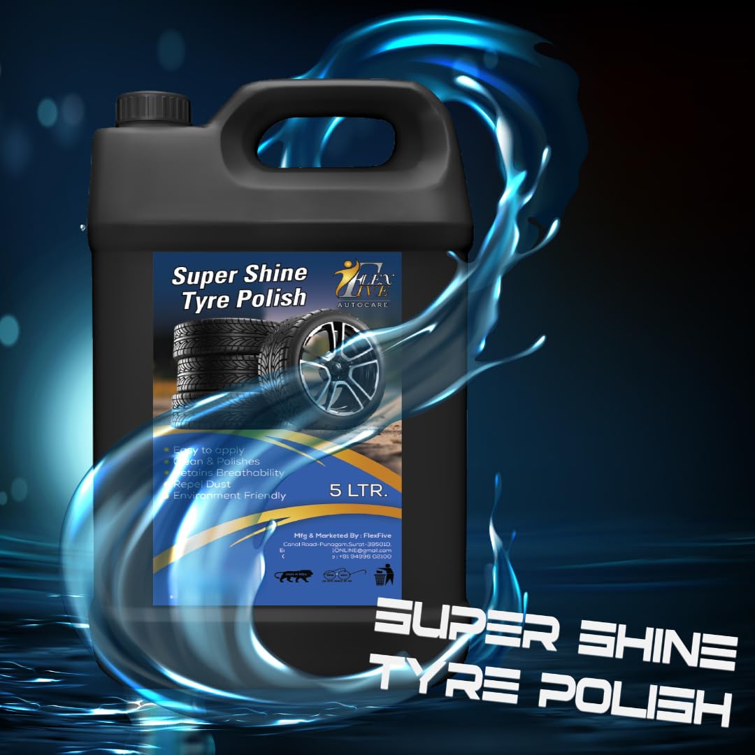 FLEXFIVE Ultra Wet Black Shine Tyre Polish Liquid Non-Greasy Tyre Polish, Long Lasting & Dirt Repellant (5 Liter) - Image 4 thumbnail