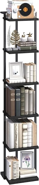MAHANCRIS 6 Tier Bookshelf, Book Shelf, Narrow Bookcase, Industrial Slim Shelving Unit, Corner Shelf Storage Organizer for Living Room, Home Office, Study, Black BKBK11601