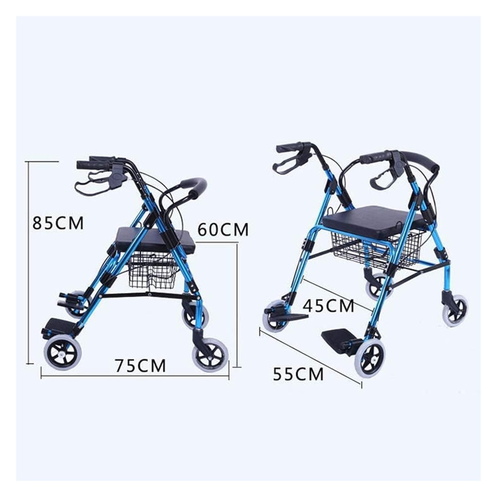 Andador vertical, Andador Rollator, Andador ligero, plegable, ajustable en altura, con asiento y freno, cesta, 4 ruedas, asiento y reposabrazos fáciles de ajustar