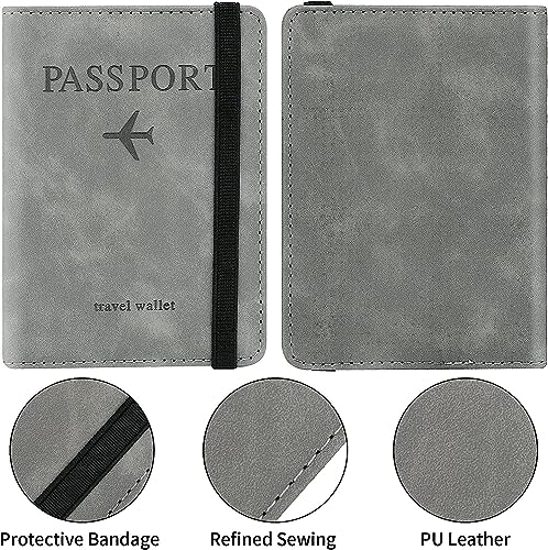 Image of Passport Holder Cover Case Travel Wallet Organiser, Passport Case with PU Leather Travel Document Holder for Men & Women Travel Accessories (Grey)