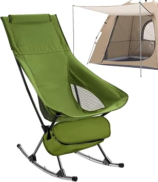 Portable Rocking Chair - 22" x 20" Folding Outdoor Locker, Patio Reclining Seat, Storage Pocket, Compact Travel Camping Lounge | Beach Front Relaxation, Sitting in Patio Garden